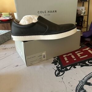 Cole Haan Men's Black Leather Slip-Ons